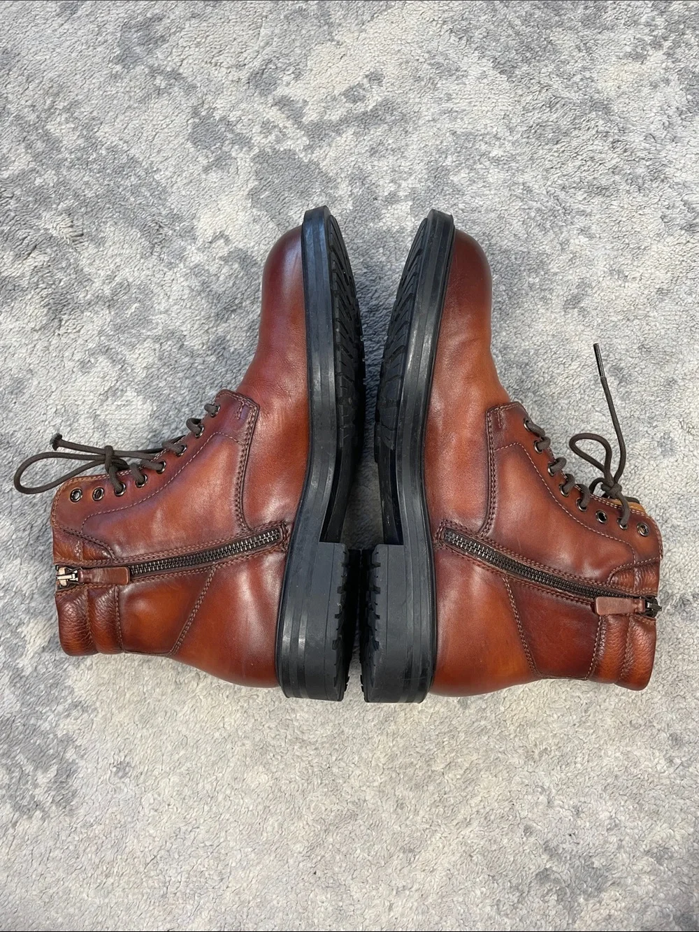 Magnanni Grayson Lace Up Combat Boots Distressed Cognac Brown Sz 7